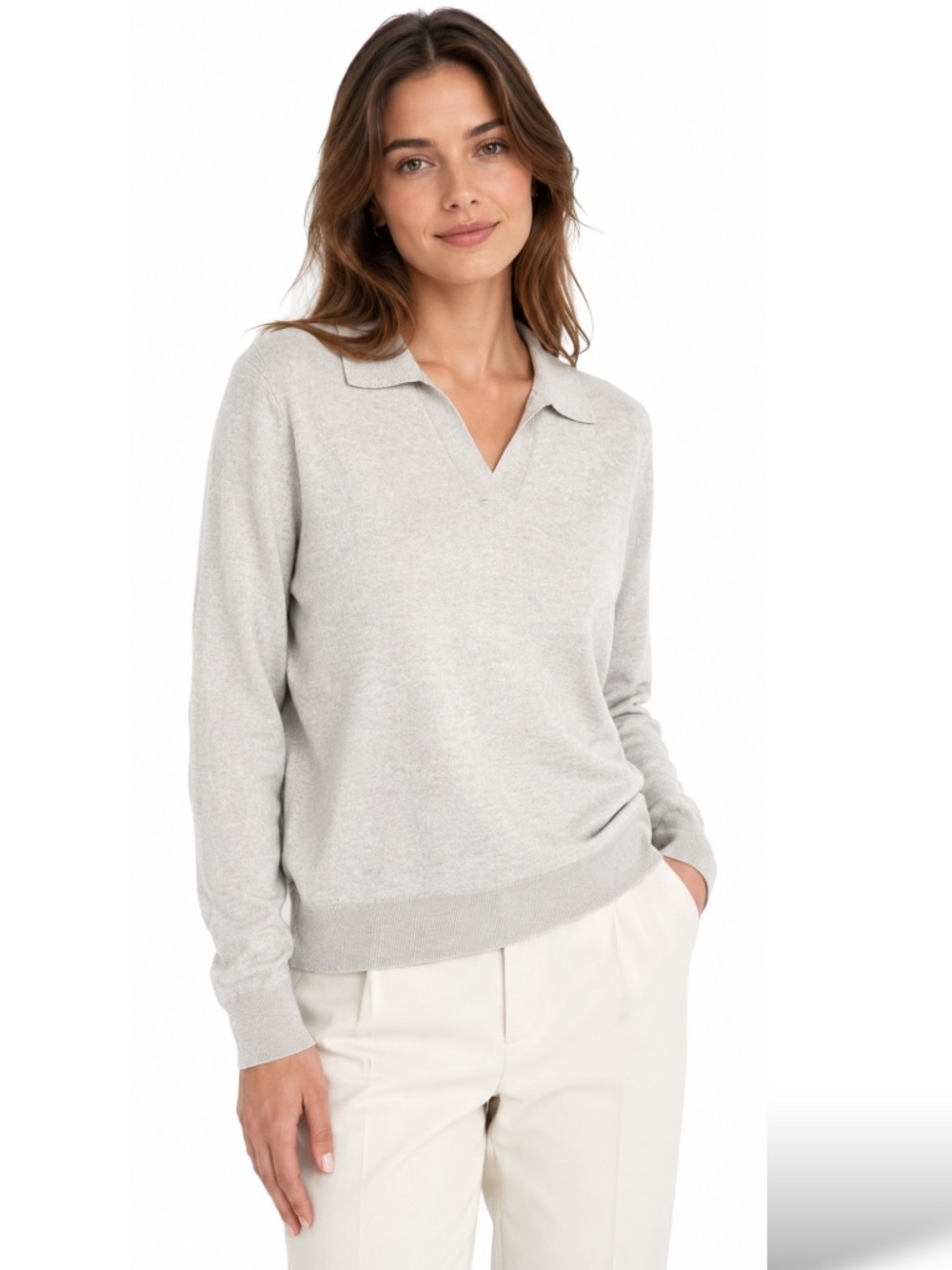 BANANA REPUBLIC Cashmere Silk Blend Polo Long Sleeve Sweater Oatmeal US Sz S